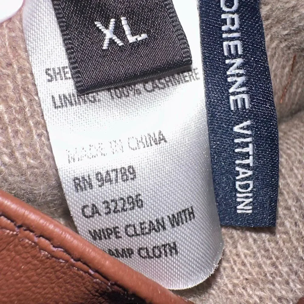 Adrienne Vittadini cognac Leather Cashmere Gloves Womens XL